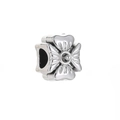 Polished silver-plated four-leaf clover charm bead with radial texture for DIY jewelry - Clover Style 1