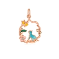 Roségoldener Katzenanhänger mit blauem Emaille, Blumen und bunten Kristallen - Katzenranke-Stil (20)
