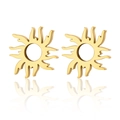 Goldene Ohrstecker aus Edelstahl im Sonnendesign mit polierten Flammen auf weißem Hintergrund - 23-Sonne