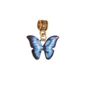 Bohemian blauwe vlinder bedel met gouden frame en gegraveerde buiskraal voor sieraden - Blauw Verloop Goud Meander Vlinder(18)