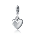 Polished S925 sterling silver heart charm bead for DIY beaded bracelets and jewelry - Minimalist Polished Heart (DGB328)