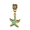 Golden starfish charm with mint green enamel inlay and Greek Key pattern bail - Cyan Blue Starfish Shape (DGB579)