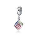 Pendentif dé coloré en argent 925 avec zircons cubiques roses bleus et verts brillants - Style Dé (14)
