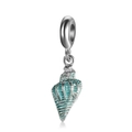 Silver shell charm with blue enamel detail for DIY bracelets and necklaces - Blue-Green Textured Shell (DGB581)