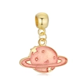 Saturn charm in gold finish with pink glitter enamel for DIY jewelry making - Sequin Planet Saturn Shape (DGB636)