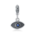Ethnic blue evil eye charm in silver with vintage texture and dark blue zircon stone - Vintage Blue Evil Eye (DGB327)