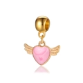 Golden heart charm with pink enamel and angel wings for DIY jewelry making - Pink Winged Heart Style (DGB764)