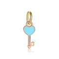 Rose gold and blue enamel heart key pendant charm with gold-toned bail for DIY jewelry - Blue Heart Key Pendant (DGB814)