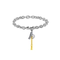 Detailed view of silver bracelet with Graduate scroll and yellow tassel mortarboard charm - Bracelet (Style 2)