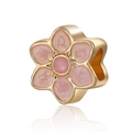Detailed view of a gold-toned flower bead with pink glitter petals for DIY jewelry - Pink Shimmer Flower (6)