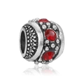 Cuentas plateadas antiguas con cristal rojo para pulseras de abalorios DIY - Estilo Cilindro Gema Roja Vintage (21)