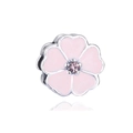 Silberner Blumen-Charm mit rosa Emaille-Blüten und Zirkonia für DIY-Armbänder - Rosa Blütenblatt Kleiner Stein Blume (9)