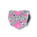 Silberner Herzanhänger mit rosa Emaille und Kristallen für DIY Armband Schmuckstück - Silber