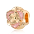 Charm floral doré avec pétales en émail rose scintillant pour bracelets à composer - Fleur Rose à Paillettes (1)