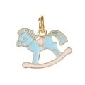 Pastel blue and white rocking horse charm pendant with gold metal edges and loop - Light Blue Rocking Horse (DGB904)