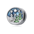 Abalorio de muñeco de nieve en esmalte azul de plata S925 para joyas de Navidad - Escena de Nieve de Invierno (19)