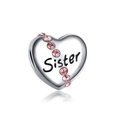 Pendentif coeur Sister en argent avec zircons roses pour bracelets et colliers DIY - Cœur Lettrage Sister (2)