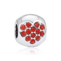 Charm de corazón de plata con pedrería roja para creación de joyas y pulseras - Estilo Corazón de Diamantes Rojos (2)