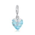 Pendentif cœur en verre bleu à spirales avec bélière argentée gravée du mot Life - Style de Cœur Spirale Bleue (1)