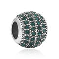 Macro detail of silver bead with micro-pave dark green crystals for DIY jewelry charm - Green