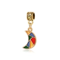Golden moon charm with colorful enamel inlays and a Greek key pattern bail for bracelets - Multicolor Geometric Moon (DGB987)
