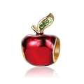 Colgante de manzana esmaltado rojo con tallo dorado y cristales verdes para joyas DIY - Estilo Manzana Roja (24)