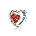 Abalorio de corazón plateado calado con centro dorado y cristales rojos brillantes - Estilo Corazón Bicolor Pavé de Gema Roja (8)