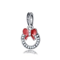 Pendentif couronne de Noël avec nœud rouge et zircons sur argent poli brillant - Style de Nœud en Émail Rouge (9)