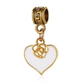 Ethnic gold heart pendant with white enamel and Greek key pattern for DIY jewelry - Gold Greek Key White Heart (DGB1241)