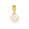 Golden smiley face charm with white enamel and large bail for DIY jewelry making - White