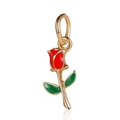 Squisito ciondolo a rosa in smalto rosso con foglie verdi e base in metallo dorato - Stile Rosa Rossa (29)