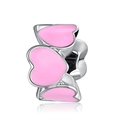 Rosa herzförmiger Dreifach-Charm für DIY-Armbänder aus poliertem Silber-Finish-Metall - Dreifache Rosa Herz Perle (21)