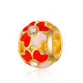 Golden alloy charm bead with red and white enamel flowers and clear zircon inlay - Red White Hollow with Stone (14)