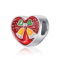 Abalorio de corazón navideño con campanas esmaltadas rojas y piedra brillante - Estilo Corazón Esmalte Campanas de Navidad (15)