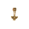 Detailed view of vintage gold bee charm with Greek meander pattern for DIY jewelry - Fine Textured Little Bee Style (3)