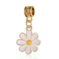 Golden daisy charm with white enamel petals and Greek key relief bead for bracelets - White Daisy Gold Greek Key (DGB1348)