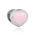 Polierter silberner Herzanhänger mit rosa Emaille für DIY-Armbänder und Halsketten - Rosa Herz Emaille Perle (23)