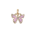 Detail van een gouden vlinder hanger met roze emaille en sprankelende strass steentjes - Roze en Gouden Strass Vlinder(16)