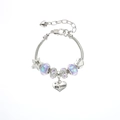 Detail of beaded snake chain bracelet with purple glass beads and sister heart charms - Purple-Big Sister