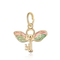 Pendentif clé ailée dorée avec émail rose et zircon pour bracelets et bijoux DIY - Clé Ailée Émail (21)