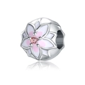 Silberne Perle mit rosa Emaille-Kirschblüte und Edelstein für DIY-Armbänder - Rosa Herz Blume Perle (26)