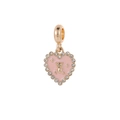 Close-up of pink enamel heart pendant with golden bear and sparkling crystal rhinestones - Pink Enamel Gold Bear (MDF370)