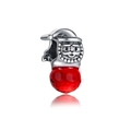 Cartoon Christmas Santa Claus pendant with S925 silver details and red crystal bead - Santa Claus Red Crystal
