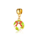 Pendentif couronne de Noël dorée avec nœud rouge et émail pour bracelets de perles DIY - Style de Couronne de Noël en Émail Coloré (23)
