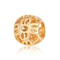 Golden hollow clover bead for DIY jewelry making with polished metallic floral design - Textured Hollow Bead (26)