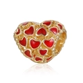 Golden heart-shaped alloy bead with red enamel hearts for DIY jewelry bracelet - Red Heart Gold Bead (32)