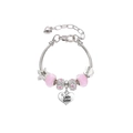 Silver bead bracelet with pink stars and Little Sister heart charm on snake chain - Pink-Little Sister / 16cm