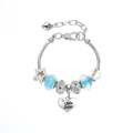 Silver beaded snake chain bracelet with Little Sister heart charm and blue beads - Blue-Little Sister