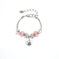 Pink sister beaded bracelet with silver snake chain and heart-shaped little sister charm - Light Red-Little Sister