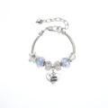 Purple crystal beaded bracelet with star and Little Sister heart charms on silver chain - Purple-Little Sister